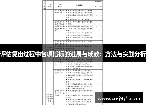 评估复出过程中各项指标的进展与成效：方法与实践分析